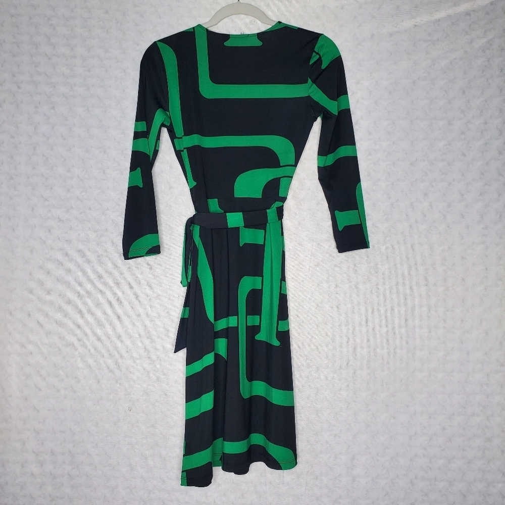 INC Black and Green Midi Wrap Dress with Belt - Picture 3 of 4